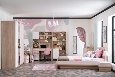 Kinderschlafzimmerset Angel City in Weiß / Rosa / Eiche