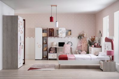 Kinderschlafzimmerset Magic in Weiß / Grau / Rot