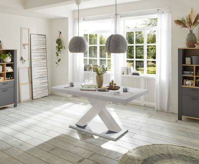 Esszimmertisch ausziehbar Elyse 160 x 90 Weiß/ Edelstahloptik/ Weiß 13795