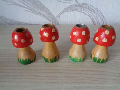 4 kleine niedliche Kerzenhalter -Pilze- 6cm hoch