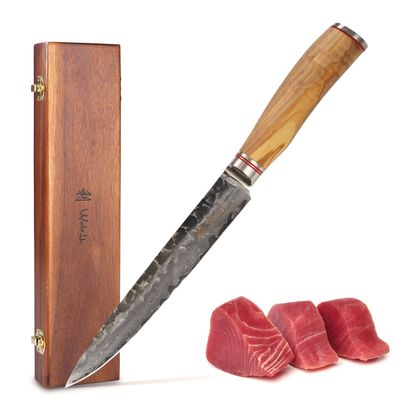 Wakoli Oliven Damast Fleischmesser extrem scharfe 20 cm Klinge | Profi Damast ...