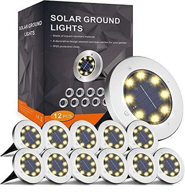 FLOWood Solar Bodenleuchte für Garten 8 LEDS Außenleuchte Wasserdicht 12 Stück