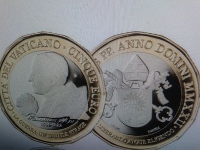 Original 5 euro 2022 PP Vatikan Papst Benedikt XV. Bimetall