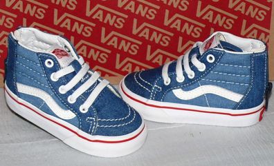 Vans SK8 HI ZIP K'S DENIM-2-TONE Canvas Kinder Schuhe Sneaker Gr 21 Blue White