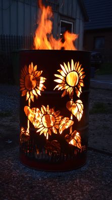 Feuertonne Sonnenblume 200 Liter Metallfass