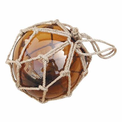 Fischernetz Kugel, Fischerkugel aus Glas im Jute Netz, Amber Ø 15 cm