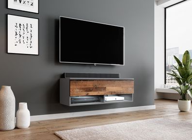 FURNIX TV-Schrank ALYX 100 Lowboard mit LED-Beleuchtung Anthrazit-Old style wood