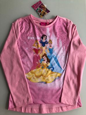 Mädchen Bluse Prinzessin Princess Disney Glitzer Langarm Langarmshirt Rosa Gr. 98/104