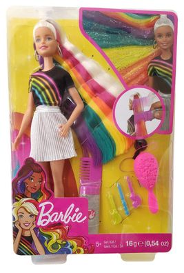Mattel FXN96 Barbie Rainbow Sparkle Hair Puppe mit Regenbogen-Glitzerhaar 5 farb
