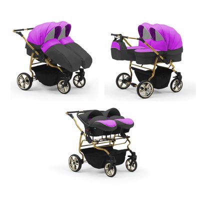 ELCAR Duet Lux Gold Kinderwagen für Zwillinge, Gondel, Buggy-10-Graphit-Violett