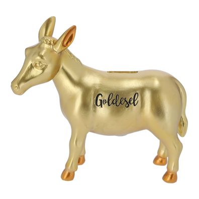 Spardose Goldesel - 21 x 18 cm - Sparbüchse Goldener Esel - Deko Geld Geschenk