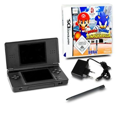 DS Lite Handheld Konsole schw #70A + Kabel + Mario & Sonic bei d. olymp. Spielen