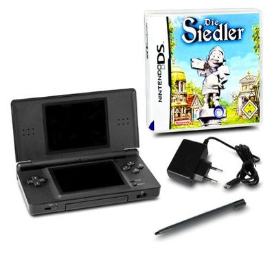 Nintendo DS Lite Handheld Konsole schwarz #70A + Ladekabel + Spiel Die Siedler DS