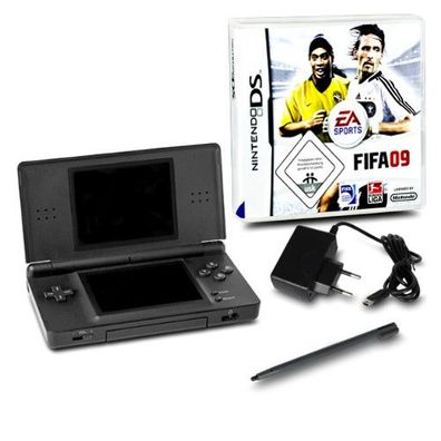Nintendo DS Lite Handheld Konsole in Schwarz #70A + Ladekabel + Spiel Fifa 09