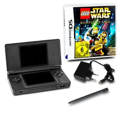 DS Lite Konsole Schwarz #70A + Ladekabel + Spiel Lego Star Wars Die Komplette Saga