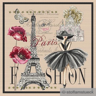 Stoff Kissen Panel Polyester Baumwolle Gobelin beige Paris Audrey Hepburn 50 x50