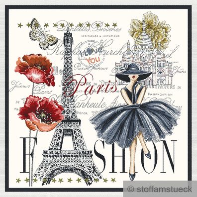 Stoff Kissen Panel Polyester Baumwolle Gobelin weiß Paris Audrey Hepburn 50 x50