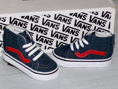 Vans SK8 HI ZIP K'S Varsity Canvas Kinder Schuhe Sneaker Gr 21 Navy Red White