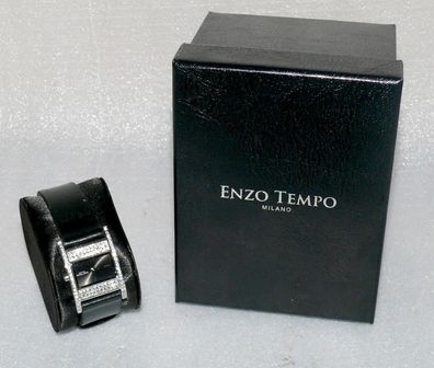 ENZO Tempo Diamond Stein Damen Armbanduhr Leder armband Edelstahl Silber 1763682