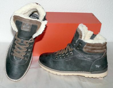 Mustang ZIP Warme Herbst Winter Leder Schuhe Boots Stiefel Futter 42 Dk. Grau N14