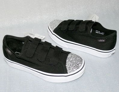 Vans Style 23 V K'S Canvas Kinder Schuhe Sneaker 31 UK 13 Glitter Toe Black Whi