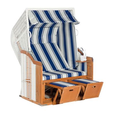 SunnySmart Garten-Strandkorb Rustikal 250 BASIC 2-Sitzer weiß/ blau PVC-Stoff
