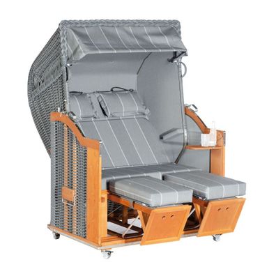 Sonnenpartner Strandkorb Classic 2-Sitzer Halbliegemodell onix/ grau mit Sonderaussta