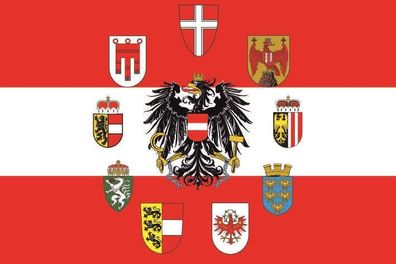 Aufkleber Fahne Flagge Österreich mit 9 Bundesländer Wappen in verschiedene Größen