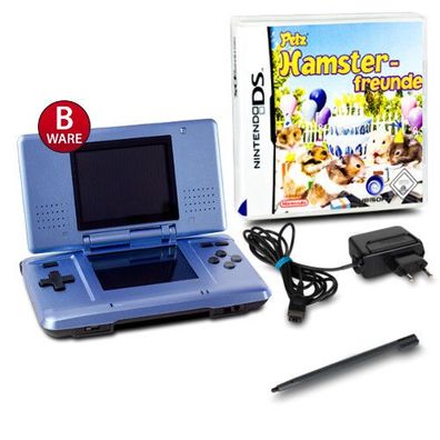 DS Handheld Konsole metallic hellblau #60B + Kabel + Spiel Petz Hamsterfreunde