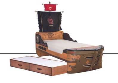 Cilek Pirate Bay Kinderbett in Schiffsform mit Segel inkl. Pull-Out Bett 90x180 cm
