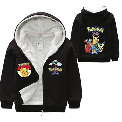 Junge Pikachu Zip Kapuzenpullover Pokemon Kinder Plus Velvet Hoodie Sweatshirts