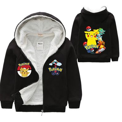 Junge Pikachu Zip Kapuzenpullover Pokemon Plus Velvet Hoodie Kinder Sweatshirts