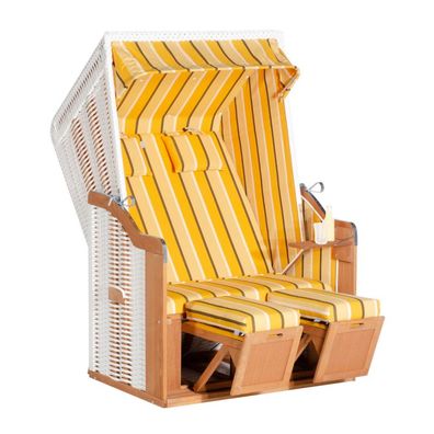 SunnySmart Garten-Strandkorb Rustikal 50 PLUS 2-Sitzer weiß/ gelb mit Kissen