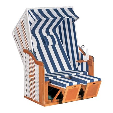 SunnySmart Garten-Strandkorb Rustikal 50 PLUS 2-Sitzer weiß/ blau mit Kissen
