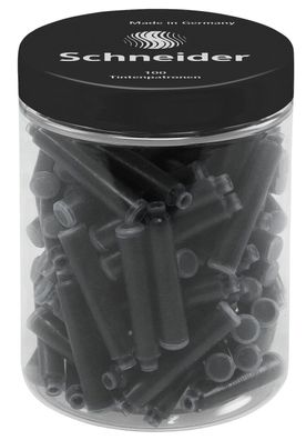 100 x Schneider Tintenpatrone Standard mit Kugel Füllhalter schwarz Runddose