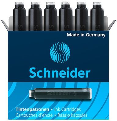 Schneider Tintenpatrone 6er Standard Füllhalter, schwarz, rot, königsblau, grün