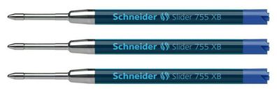 Schneider 3 x Kugelschreibermine XB blau Slider 755 dokumentenecht G2 ViscoGlide