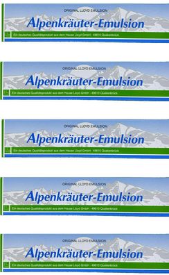 5 x Alpenkräuter-Emulsion Wohltat für alle Menschen 200ml Tube + 1 Tubenquetscher