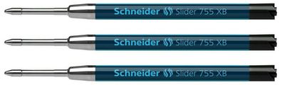 Schneider 3 x Kugelschreibermine XB schwarz Slider 755 dokumentenecht G2-Format