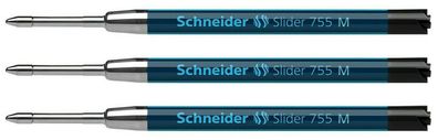 Schneider 3 x Kugelschreibermine M schwarz Slider 755 dokumentenecht G2-Format