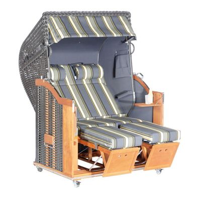 Sonnenpartner Strandkorb Classic 2-Sitzer Halbliegemodell anthrazit/ grau mit Sondera