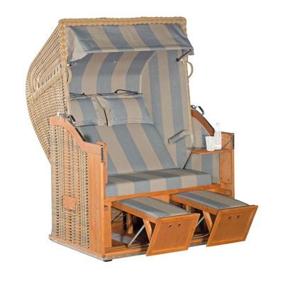 Sonnenpartner Strandkorb Classic 2-Sitzer Halbliegemodell marone/ grau mit Sonderauss