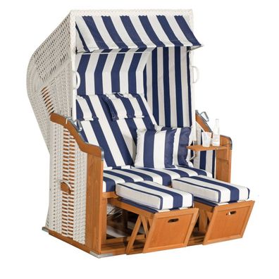 SunnySmart Garten-Strandkorb Rustikal 250 PLUS 2-Sitzer weiß/ blau mit Kissen