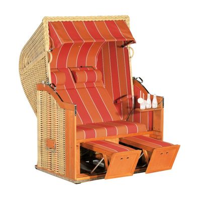 Sonnenpartner Strandkorb Classic 2-Sitzer Halbliegemodell natur/ orange mit Sonderaus