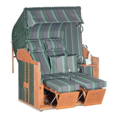 Sonnenpartner Strandkorb Classic 2-Sitzer Liegemodell grau/ grün mit Kissen