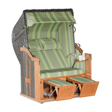 Sonnenpartner Strandkorb Classic 2-Sitzer Halbliegemodell anthrazit/ grün mit Sondera