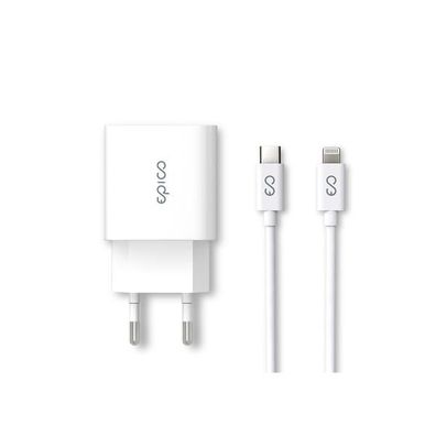 Epico 20W USB-C Power Schnellladegerät + USB-C Kabel auf Lightning - Weiss