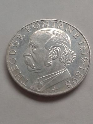 5 Mark 1969 G Deutschland Silber Theodor Fontane vz-st