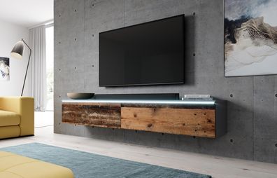 Furnix TV-Kommode Bargo 180 cm mit LED-Beleuchtung Anthrazit-Old style wood