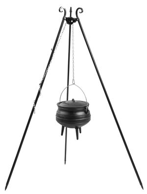 Gusseisenkessel 9 L mit Dreibein Gestell mit Kurbel H 180 cm Gulaschtopf Kochen